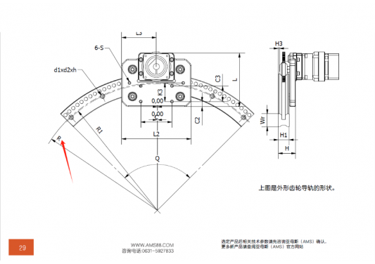 AMS(亞母斯）產(chǎn)品FDK圓弧齒輪導(dǎo)軌的半徑是內(nèi)圓弧還是外圓弧的半徑？